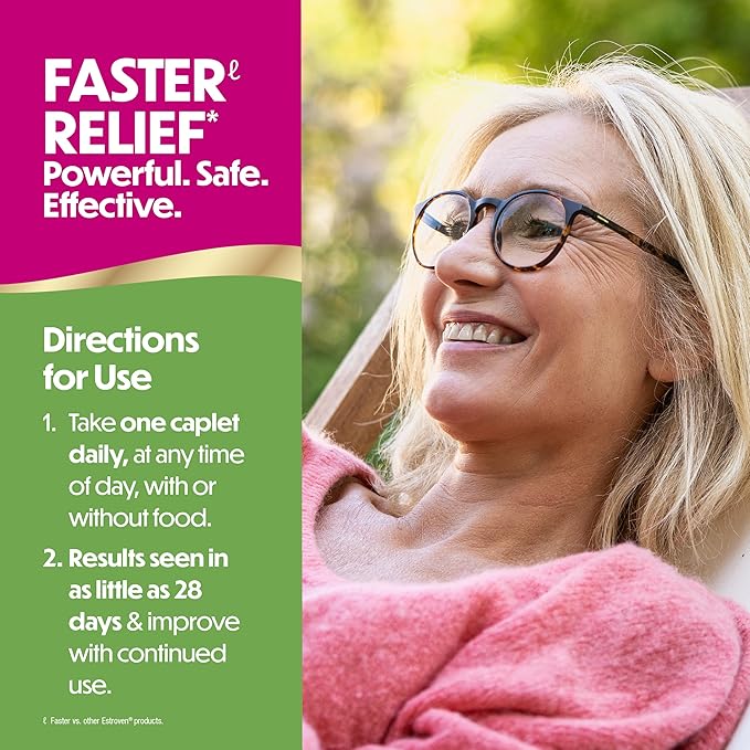 Estroven Complete Multi-Symptom Menopause Supplement for Women, 28 Ct., Clinically Proven Ingredient Provide Menopause Relief & Night Sweats & Hot Flash Relief* Drug-Free & Non-GMO