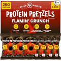 CRISP POWER Protein Pretzels, NEW Flamin' Crunch, 26G Protein, High Protein Snack, High Fiber, Low Carb Crunchy Pretzel Snacks, No Added Sugar, 1.75 oz Bags, 6 Pack, Vegan, Keto