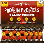 CRISP POWER Protein Pretzels, NEW Flamin' Crunch, 26G Protein, High Protein Snack, High Fiber, Low Carb Crunchy Pretzel Snacks, No Added Sugar, 1.75 oz Bags, 6 Pack, Vegan, Keto