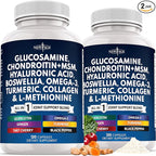 Glucosamine Chondroitin, MSM, Turmeric Curcumin, Collagen, Hyaluronic Acid, Omega 3 – Health Supplement for Men & Women – 240 Count