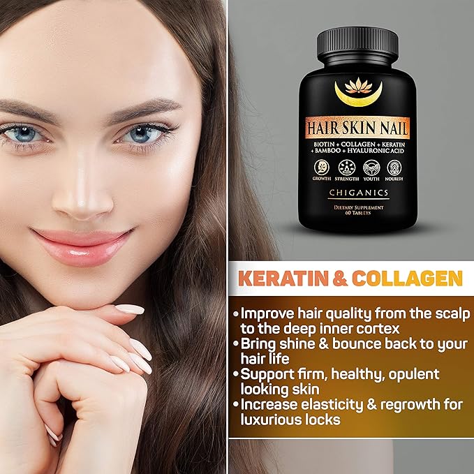 10X Potent Hair Skin and Nail Growth Vitamins Infused with Keratin + Collagen + Silica for Vibrant Hair- Extra Strength Biotin 5000mcg