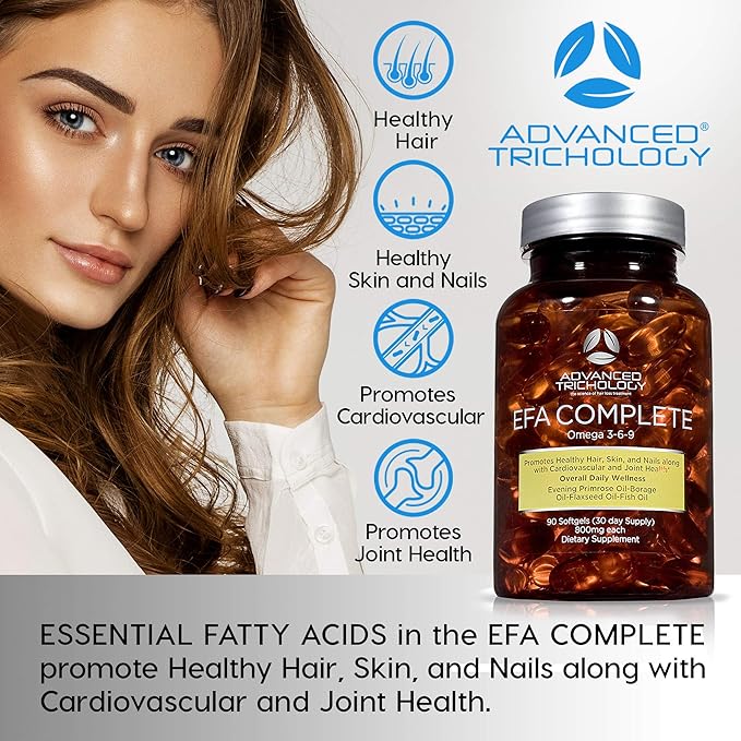 EFA Complete with Optimal Omega 3 6 9 Levels of Potency Flax Oil, Fish Oil, Borage Oil, and Evening Primrose Oil 800mgs (90count) 3rd Party Tested - High in GLA and 369 Omegas (Pack of 2)