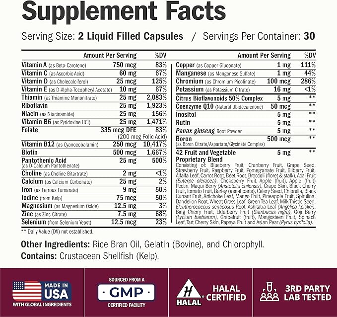 Multivitamin for Women with Vitamins and Minerals for Energy, Focus and Immune Health – Premium Daily Womens Multivitamins & Multiminerals – 60 Liquid Capsules
