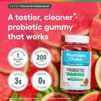 Physician’s Choice Probiotic Gummies with Vitamin D & Prebiotic Fiber - Sugar Free - 1B CFUs of Clinically Studied Probiotic - Supports Immune & Gut Health for Adults - Watermelon Flavor - 90CT 2-pack
