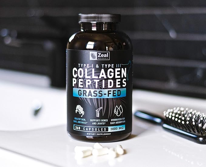 Collagen Peptides Capsules 360 Count - Grass Fed Bovine Hydrolyzed Collagen Pills - Hair, Skin & Nails, Joint Support - Collagen Supplements for Women & Men