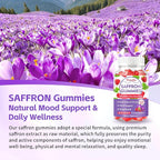 Saffron Gummies for Adults & Kids, Saffron Supplements with 88.5mg Saffron Extract, Ashwagandha, L-Theanine for Relaxation, Focus and Mood Support, Sugar Free, 60 Count