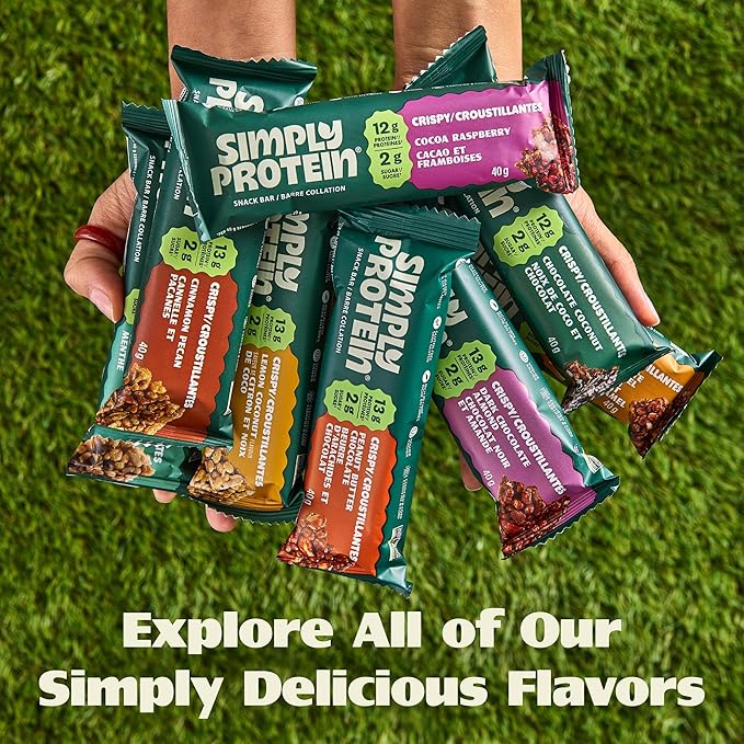 Simply Protein - Cinnamon Pecan Crispy Bars - Plant Based Protein Bars - Low Carb, Low Sugar, High Fiber - 13g Protein, 2g Sugar, 7g Fiber - Vegan, Gluten Free, Non GMO, Kosher - 12 Bars