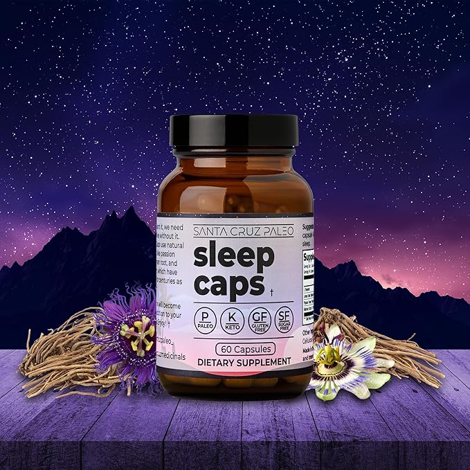 Santa Cruz Paleo Sleep Caps with L-Theanine, Lemon Balm, Passion Flower & Valerian Root, Melatonin-Free Nighttime Relaxation, Paleo & Keto Friendly, Sugar & Gluten Free, 60 Capsules