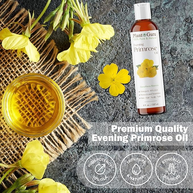 Evening Primrose Oil 4 fl. oz. Cold Pressed 100% Pure Natural Carrier - Skin, Face, Body and Hair Growth Moisturizer. Great for DYI Soap Making, Creams, and Lip balms.