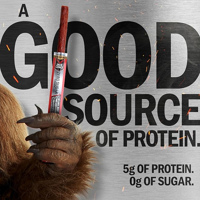 Jack Link's Original Zero Sugar Beef Sticks - 0.92 oz Meat Sticks - Ready to Eat Protein Snacks - 5g Protein per Serving - Made with 100% Real Beef,(Pack of 40)