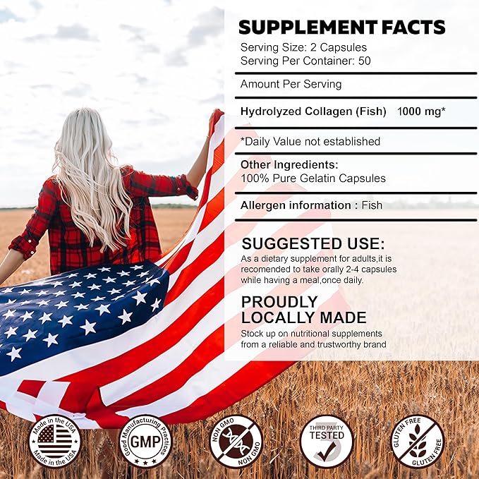 FabLab Collagen Supplement - Nutritional Supplement for Nerve & Bone Support - Non-GMO, Anti-Aging Dietary Product with Hydrolyzed Peptides -100 Capsules