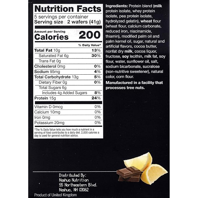 Proti-Thin High Protein Lemon Wafer Squares, Low Sugar, Low Carb, Aspartame Free, Diet Wafer Bars, Healthy Snack, 5 Servings, 2 Wafers per Serving