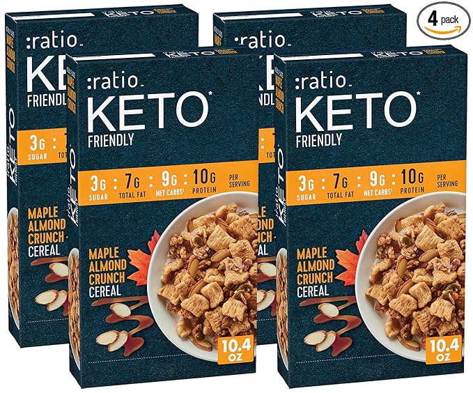 Ratio Trio Maple Almond Crunch Cereal, 10g Protein, Keto Friendly, 10.4 oz (Pack of 4)