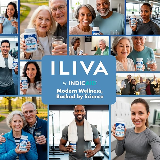 ILIVA-by-INDICAID 9-in-1 Immune Support Supplement: Daily Serving for Respiratory Immunity, Vitamin C, D3, Calcium, Zinc, Proprietary Herbal Elderberry+echinacea+Turmeric. 60 Tablets for 30 Days