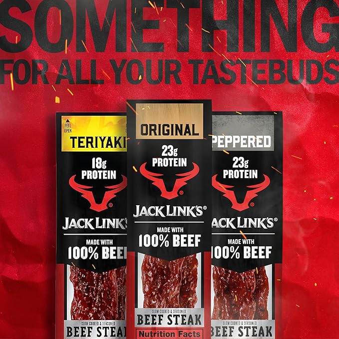 Jack Link's Beef Steak, Original - Protein Snacks, Beef Jerky Meat Snack with 23g of Protein, Made with 100% Beef, Individually Wrapped Bulk Snack Pack, Keto Friendly - 2 Oz. (12 Count)