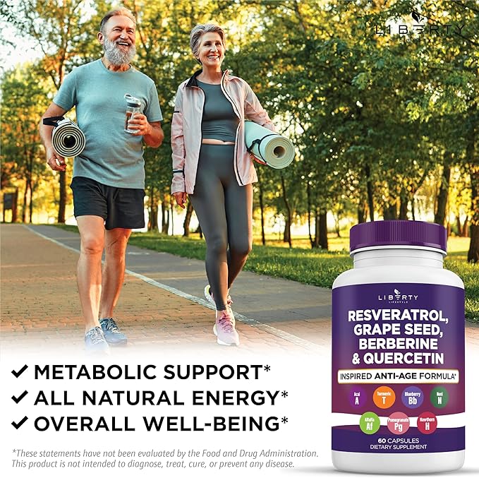 Liberty Lifestyle Resveratrol, Berberine, Grape Seed Extract, Quercetin, Polyphenol Supplement for Women and Men with Noni Extract, N-Acetyl Cysteine, Acai Extract - 2-Pack