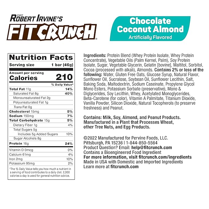 FITCRUNCH Snack Size Protein Bars, 6-Layer Baked Bar, 5g of Sugar & Soft Cake Core (9 Bars, Chocolate Coconut Almond)