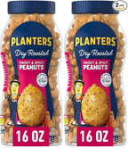Planters Sweet and Spicy Peanuts, Party Snacks, Plant-Based Protein, 16 oz Jar (Pack of 2)