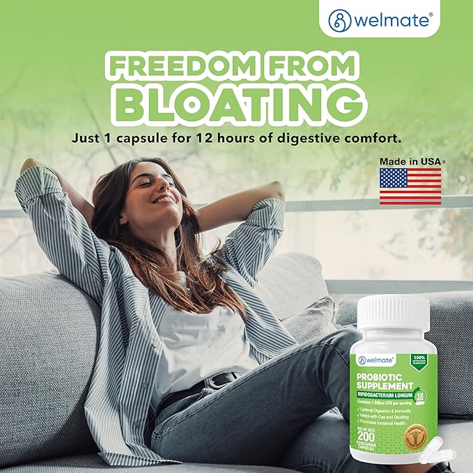 WELMATE Bifidobacterium - Probiotic Supplement - Supports Gut Health - Immune Support - Digestive Enzymes - Gluten Free - Vegan - Men & Womens Probiotic - Value Size - 200 Count