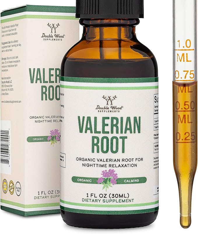 Valerian Root Drops for Sleep - Organic Valerian Root Tincture Extract 168mg - 1 FL OZ, 30 Servings (Better Absorbed Than Capsules, Enhances Valerian Root Tea) for Relaxation and Calm by Double Wood