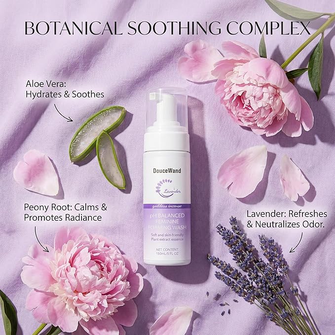 Feminine Foam Wash - pH Balanced Intimate Cleanser with Prebiotic Agave, Peony & Aloe. Soothing Odor Control & Daily Freshness for Sensitive Skin. Lavender Scent, 5 fl oz