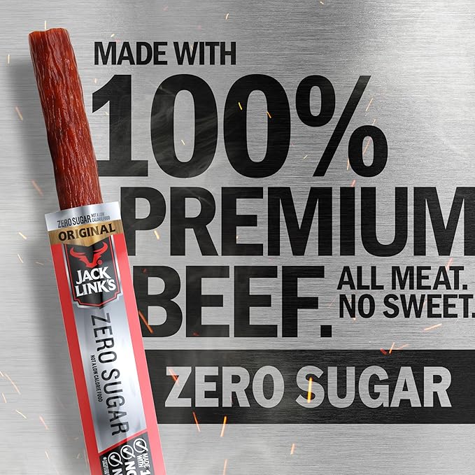 Jack Link's Original Zero Sugar Beef Sticks - 0.92 oz Meat Sticks - Ready to Eat Protein Snacks - 5g Protein per Serving - Made with 100% Real Beef,(Pack of 40)