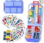 iouwei Large Pill Organizer with Medicine Labels - 7 Day Travel Daily Container, Mini Medication Storage Case (Blue, 161 Labels)