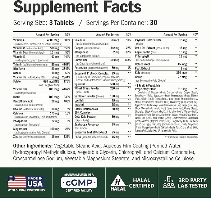 Vegan Multivitamin for Men and Women with Vitamins and Chelated Minerals for Energy, Focus and Immune Health – Premium Daily Womens and Mens Multivitamins & Multiminerals – 90 Tablets