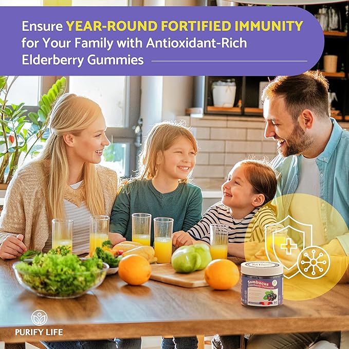 Sugar-Free Elderberry Gummies with Vitamin C & Zinc for Adults and Kids, Immune Support Supplement for Respiratory Health, Sambucus Elderberry Antioxidant Gummies - Vegan, 90 Count