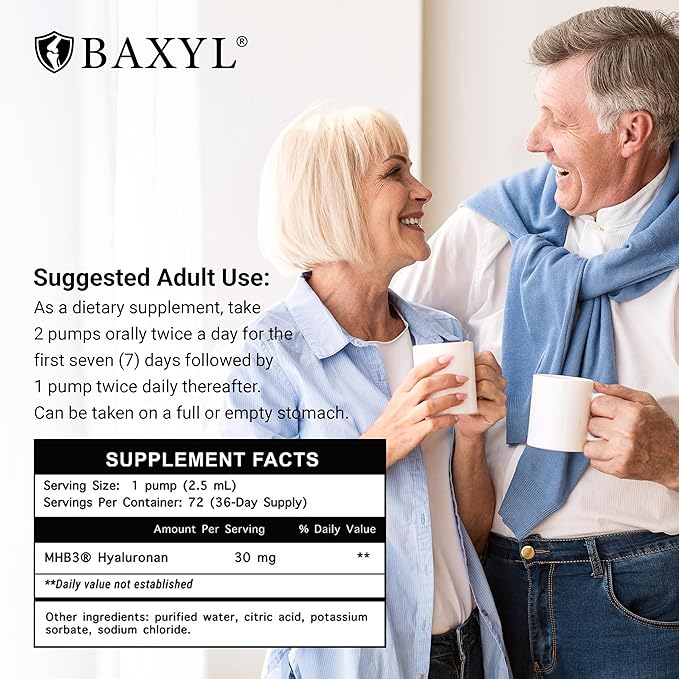 BAXYL® - Liquid Hyaluronic Acid for Joint Relief Supplement (Vegan, Gluten-Free, Non-GMO, Patented Oral MHB3) | 6 Oz, 36 Day Supply (2, 6 Fl Oz)