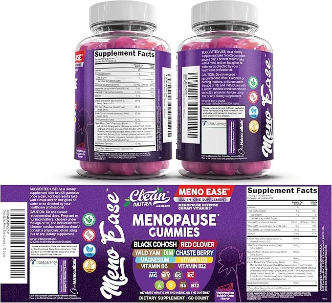 Menopause Supplement For Women Gummies with Black Cohosh, Wild Yam Magnesium, Red Clover For Menopause Relief Hormone Balance Night Sweats Mood Plus Bergamot, Vitamin D3, Vitamin B12, Vitamin B6 Clean