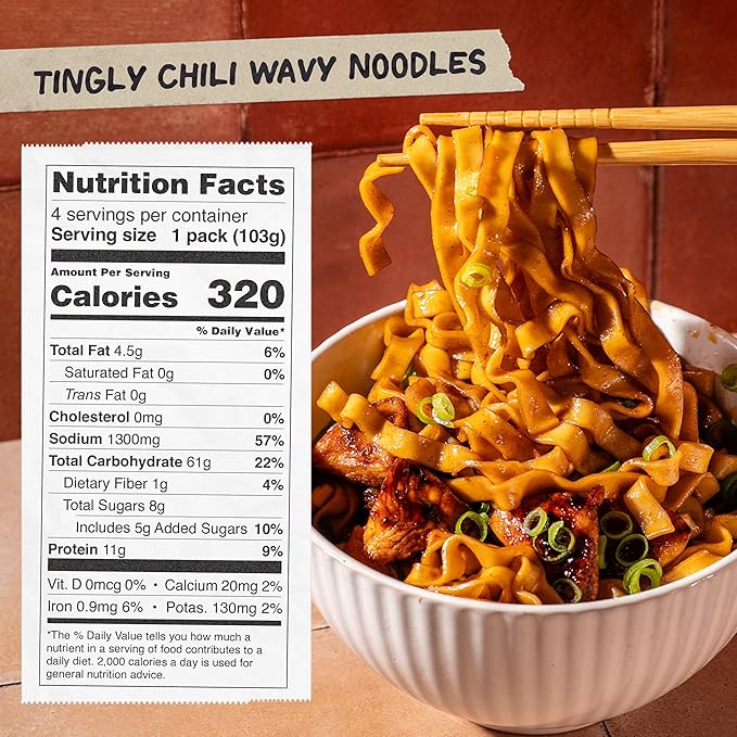 Momofuku Tingly Chili Noodles Ramen Noodles by David Chang, 4 Pack of Restaurant Quality Air-Dried Instant Noodles Now with More Sauce & 11g of Protein