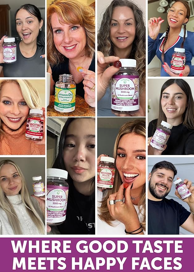 Lunakai USA Made Super Mushroom Gummies for Adults – 10-in-1 Adaptogenic Mushroom Supplement with Lion’s Mane – Daily Focus & Brain Support, 60ct