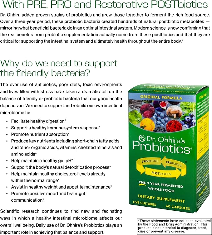 Essential Formulas Dr. Ohhira’s Probiotics Original Formula with 3 Year Fermented Prebiotics, Live Active Probiotics and the only Product with Postbiotic Metabolites, 60 Capsules