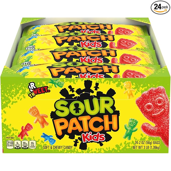 SOUR PATCH KIDS Soft & Chewy Gummy Candy, Bulk Candy, 24 - 2 oz Bags