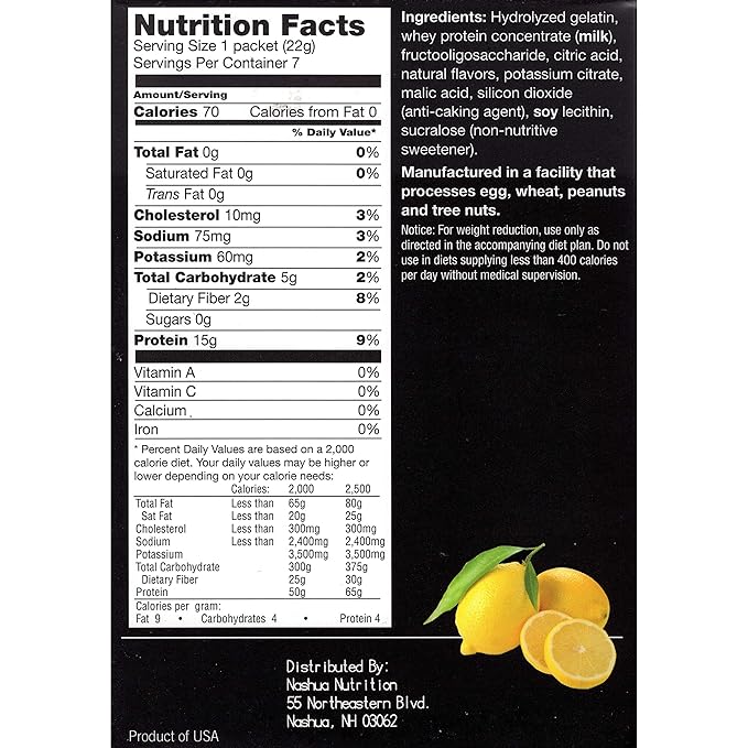 Proti-Thin High Protein Lemon Instant Drink Mix, 15g Protein, Low Calorie, Sugar-Free, Gluten-Free, 1 Pack of 7 Servings