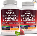 NEW AGE COQ10 200mg Red Yeast Rice 3000mg Omega 3-6-9 3000mg Magnesium Complex 500mg Zinc Vitamin K2 D3 - Vitamins for Women and Men with Vitamin B3, Coenzyme Q10-120 Count