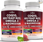 NEW AGE COQ10 200mg Red Yeast Rice 3000mg Omega 3-6-9 3000mg Magnesium Complex 500mg Zinc Vitamin K2 D3 - Vitamins for Women and Men with Vitamin B3, Coenzyme Q10-120 Count