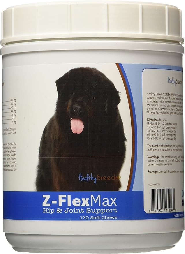 Healthy Breeds Newfoundland Z-Flex Max + Glucosamine + Chondroitin + Omegas - Hip & Joint Support for Improved Mobility - 170 Bacon Flavored Soft Chews