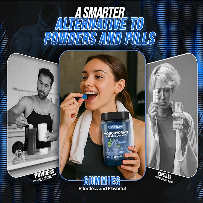 Creatine Monohydrate Gummies 5000 MG for Men & Women, Pre Workout gummys, Creatine Monohydrate for Muscle Growth, Strength & Energy Support , Flavored, 120 count Chewable Gummies, Blueberry Flavor