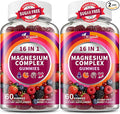 2 Packs-Magnesium Complex Gummies for Women Men，16 in 1 Calm Magnesium Gummy with Glycinate Citrate Malate Taurate - Ashwagandha, L-Theanine, D3&Zinc for Relaxation, Sleep, Muscle&Heart Support, Berry