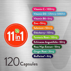 VITEEY 11 in 1 Immune Support Supplement - Immune Defense with Vitamin D3, B6, Echinacea, Turmeric, Rose-HIPS, Selenium, BioPerine, Ginger, Elderberry Vitamin C and Zinc - 120 Count