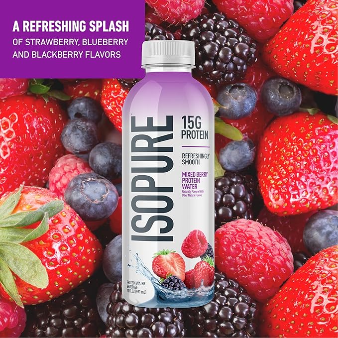 Isopure Clear Whey Isolate Watermelon Lime Protein Powder 16 Servings + 1 Bottle of Clear Protein Water with Electrolytes, 15g Whey Protein Isolate, Zero Sugar, Mixed Berry, 20 fl oz Bottle