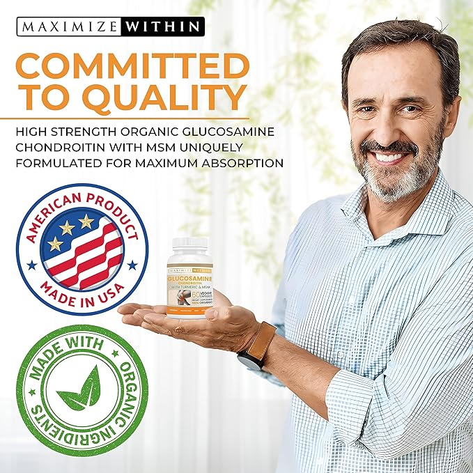 Glucosamine Chondroitin with Turmeric & MSM – Mobility & Flexibility Support – 60 Veggie Capsules