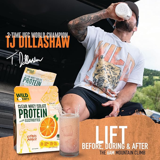 WILD SOCIETY - Clear Protein Powder + Electrolytes - 20g Clear Whey Protein Isolate Drink - Zero Sugar - 0g Lactose - Natural Flavors & Colors - Muscle Post Workout Recovery - Rocket Pop, 16 oz