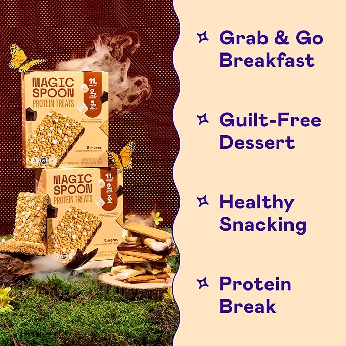 Magic Spoon Treats - 16 High Protein Bars, Smores - High Protein Gluten Free Snack - Sugar Free & Gluten Free Protein Cereal Bar - Low Carb & Keto Friendly - Healthy Snacks for Adults