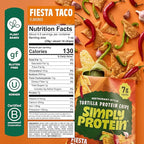 Simply Protein - Zesty Tortilla Chips, Restaurant Style Protein Chips, Fiesta Taco (3-Pack) -7g Protein, 140 Calories, Gluten Free, Vegan -Crispy Plant Based Pea Protein Snacks -3 Bags, 4.58oz (130g)