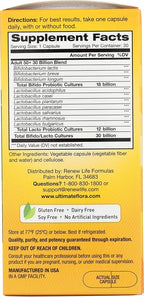 Renew Life Probiotic Adult 50 Plus Probiotic Capsules, Daily Supplement Supports Urinary, Digestive and Immune Health, L. Rhamnosus GG, Dairy, Soy and gluten-free, 30 Billion CFU, 30 Count