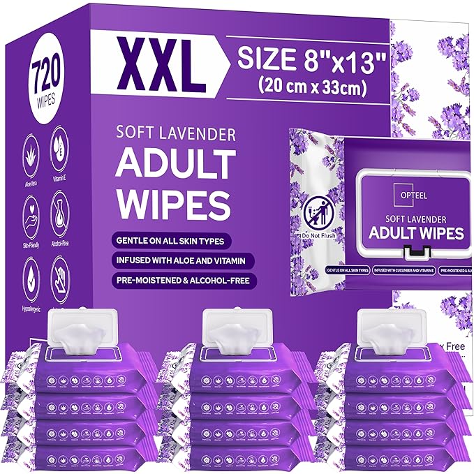 Adult Wet Wipes Lavender Scented – Soft Disposable Washcloths for Incontinence & Personal Hygiene 720 Count