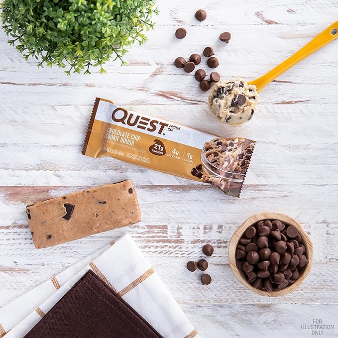 Quest Nutrition Chocolate Chip Cookie Dough Protein Bars,21g Protein,4,Net Carbs,1g Sugar,High Fiber,Gluten Free,Keto Friendly,4 Count (Pack of 2)